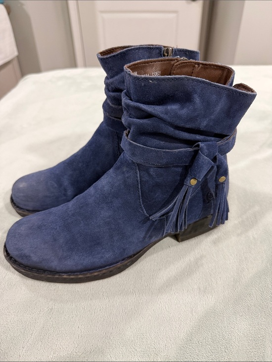 Born Shoes - Born Navy Suede Tassel Wrap Ankle Boots